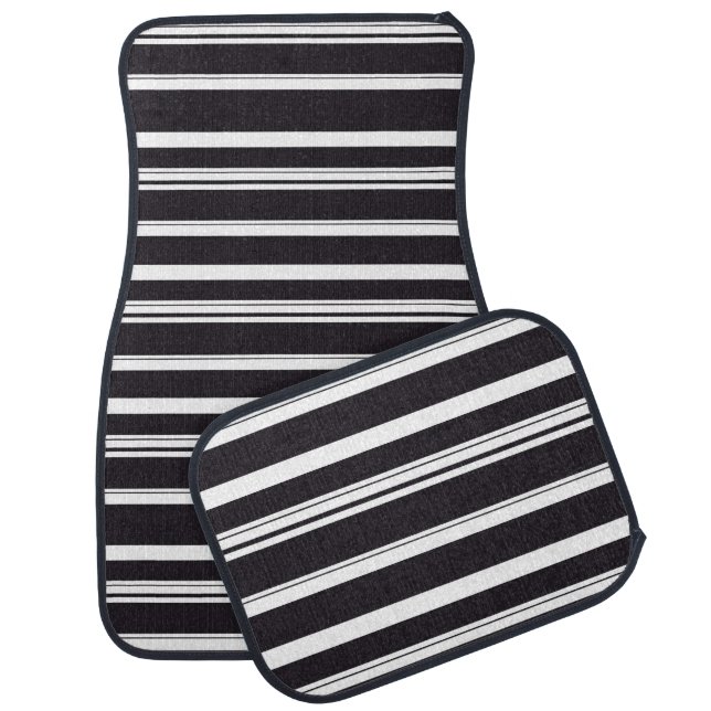 Cute black white stripes car floor mat (Set)