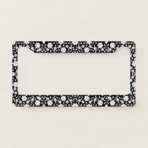 Cute black white swirl flowers pattern license plate frame
