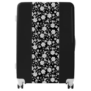 Cute black white swirl flowers pattern luggage