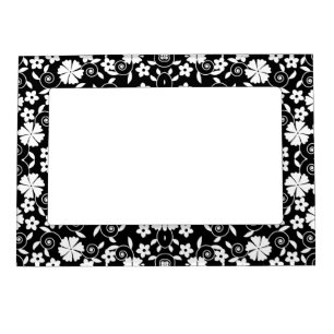 Cute black white swirl flowers pattern magnetic frame