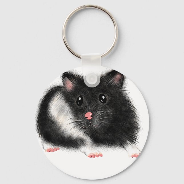Cute Black white Syrian hamster gifts accessories Keychain (Front)