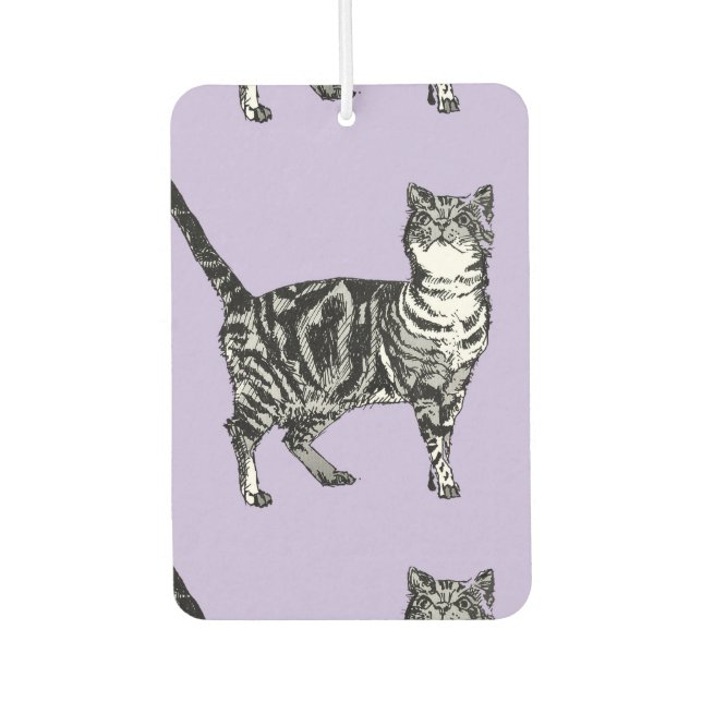 Cute Black White Tabby Cat Car Air Freshener (Front)