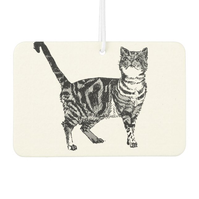 Cute Black White Tabby Cat Car Air Freshener (Front)