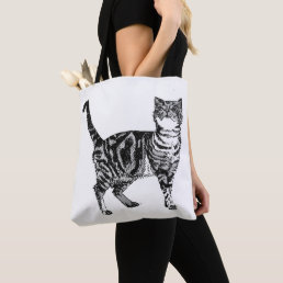 Cute Black White Tabby Cat Grocery Tote Bag