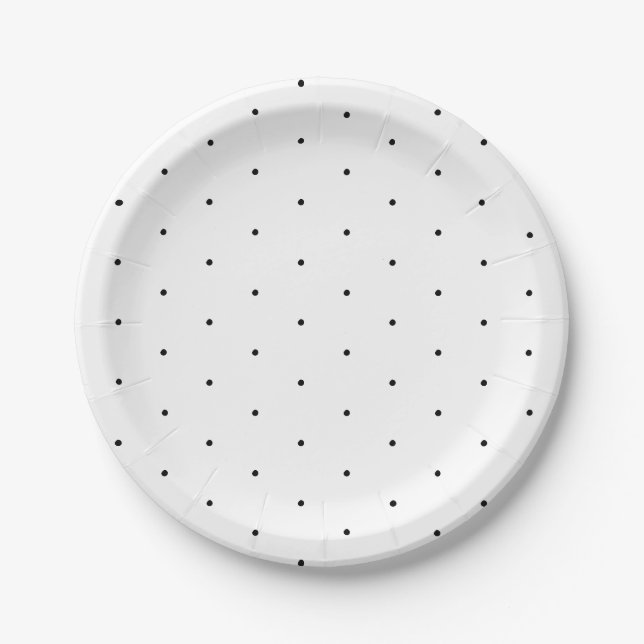 Cute black white tiny polka dots pattern elegant paper plates (Front)