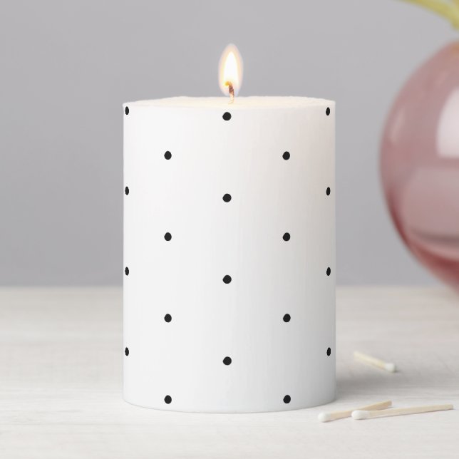 Cute Black white tiny polka dots pattern elegant Pillar Candle (In Situ)