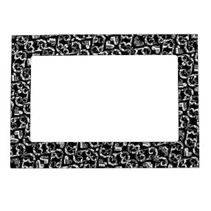 Cute black white vintage hearts background design magnetic frame