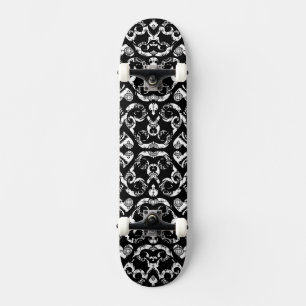 Cute black white vintage hearts background design skateboard