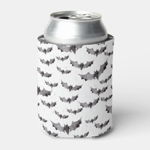 Cute Black  White Watercolor Bats Halloween Can Cooler