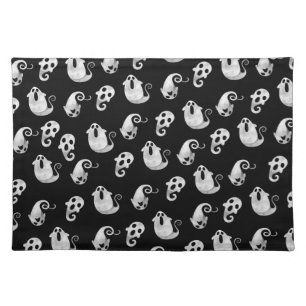 Cute Black & White Watercolor Ghosts Halloween Cloth Placemat