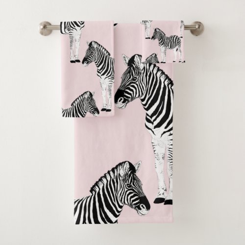 Cute Black White Zebra Animal Pink Design Bath Towel Set