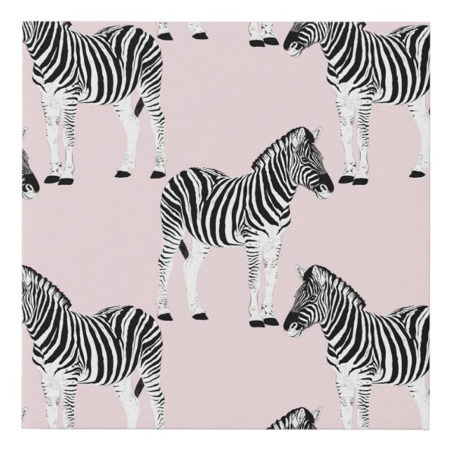 Cute Black White Zebra Animal Pink Design Faux Canvas Print (Front)