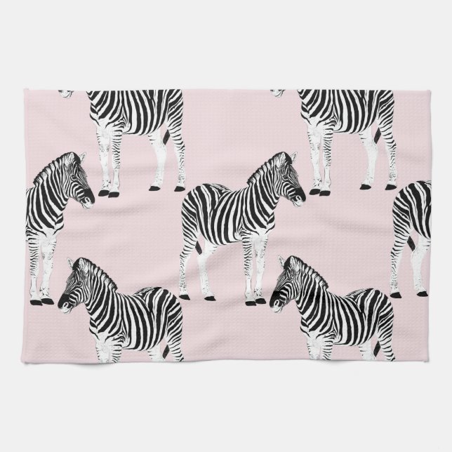 Cute Black White Zebra Animal Pink Design Kitchen Towel (Horizontal)