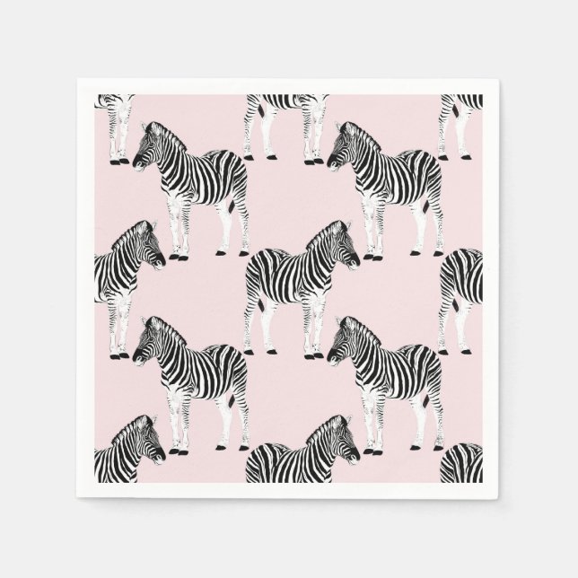 Cute Black White Zebra Animal Pink Design Napkins (Front)
