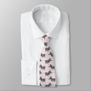 Cute Black White Zebra Animal Pink Design Neck Tie