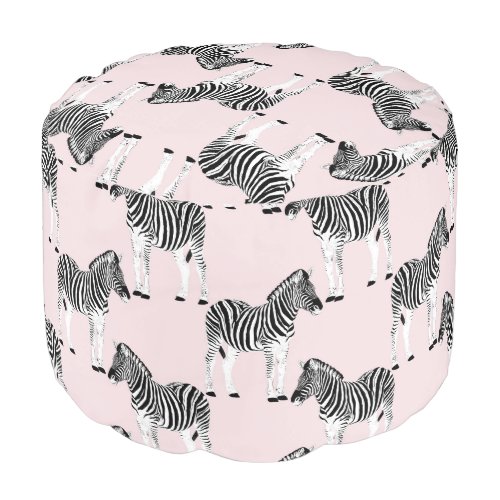 Cute Black White Zebra Animal Pink Design Pouf