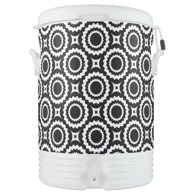 Cute black white zigzag circles design beverage co cooler (Front)