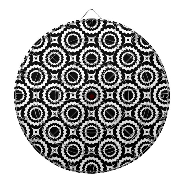 Cute black white zigzag circles design dart board (Front)