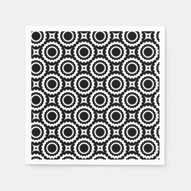 Cute black white zigzag circles design paper napkins (Front)