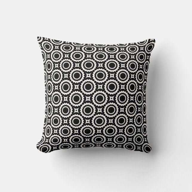 Cute black white zigzag circles design throw pillow (Front)