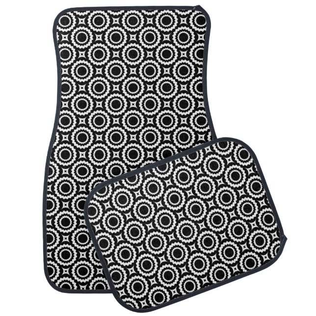 Cute black white zigzag circles pattern car floor mat (Set)