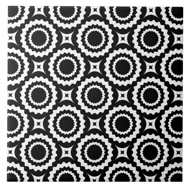 Cute black white zigzag circles pattern ceramic tile (Front)