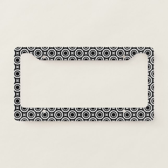 Cute black white zigzag circles pattern license plate frame (Front)