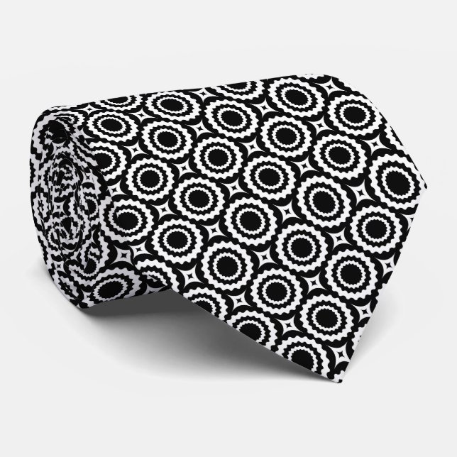 Cute black white zigzag circles pattern neck tie (Rolled)
