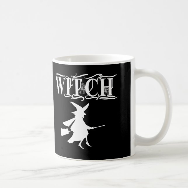 Cute Black Wicked Flying Witch Halloween Coffee Mug (Right)