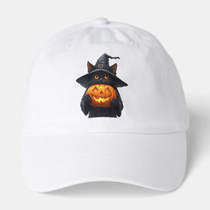 Cute Black Witch Cat Holding Glowing Pumpkin 🎃 Hat