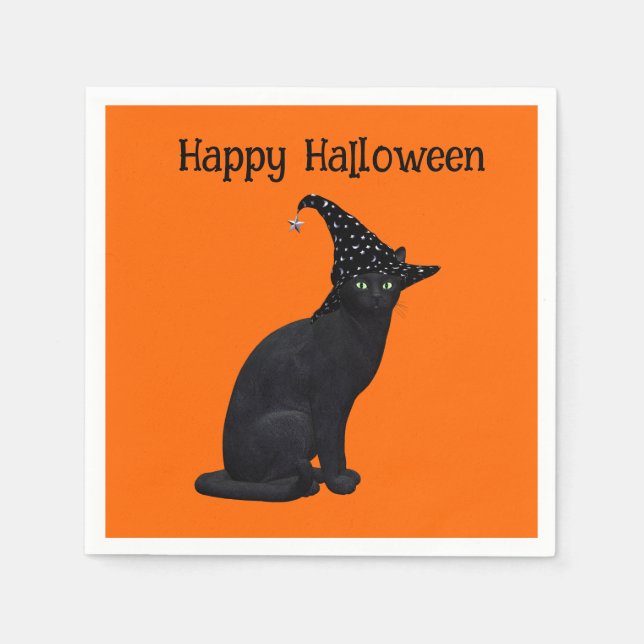 Cute Black Witch Cat Napkins (Front)
