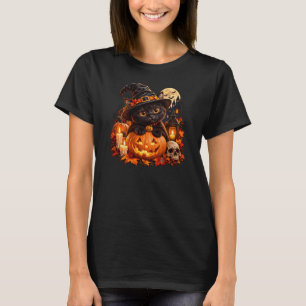 Cute Black Witch Cat on Pumpkin T-Shirt