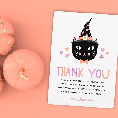 Cute Black Witch Cat Pastel Thank You Birthday