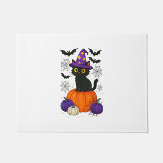 Cute Black Witch Cat Pumpkin Halloween Costume Fal Doormat