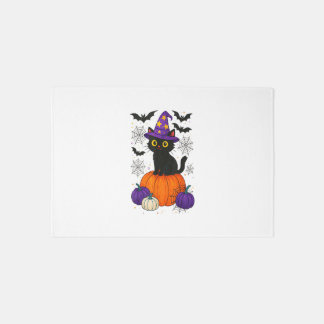 Cute Black Witch Cat Pumpkin Halloween Costume Fal Rug
