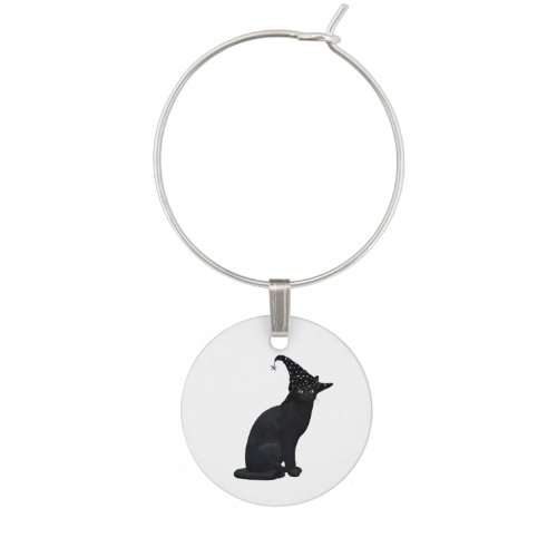 Cute Black Witch Cat Wine Charm