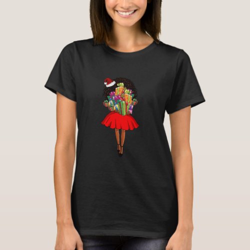 Cute Black Woman Wearing Santa Hat Afro Girl T_Shirt