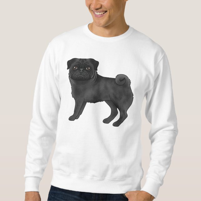 Cute Black Wrinkly Face Pug Mops Dog Breed Design Sweatshirt (Front)