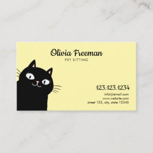 Cute Black & Yellow Cat Illustration Pet Sitting Business Card