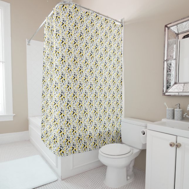 Cute black yellow football silhouette pattern shower curtain (In Situ)
