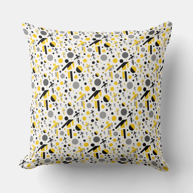 Cute black yellow football silhouette pattern throw pillow (Front)