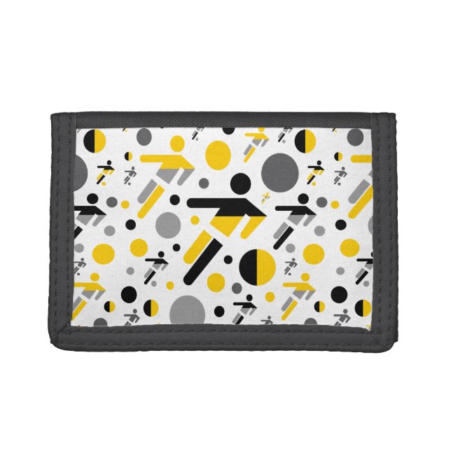 Cute black yellow football silhouette pattern trifold wallet (Front)