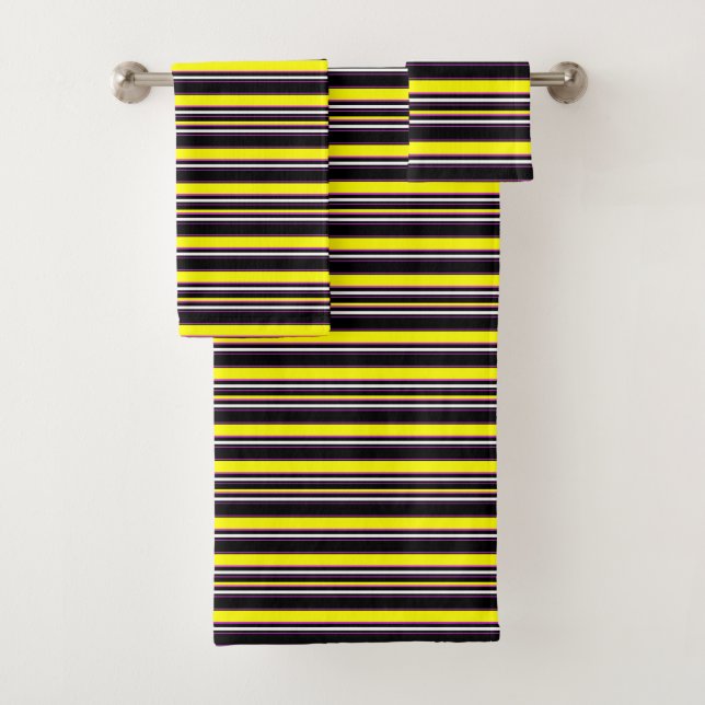Cute black yellow stripes bath towel set (Insitu)