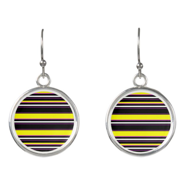 Cute black yellow stripes earrings (Front)