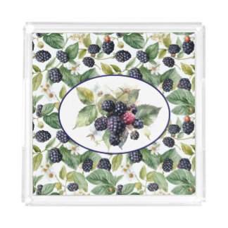 Cute Blackberries Watercolor Acrylic Tray