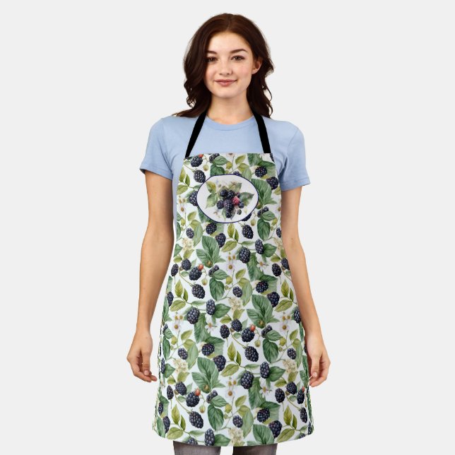 Cute Blackberries Watercolor  Apron (Worn)