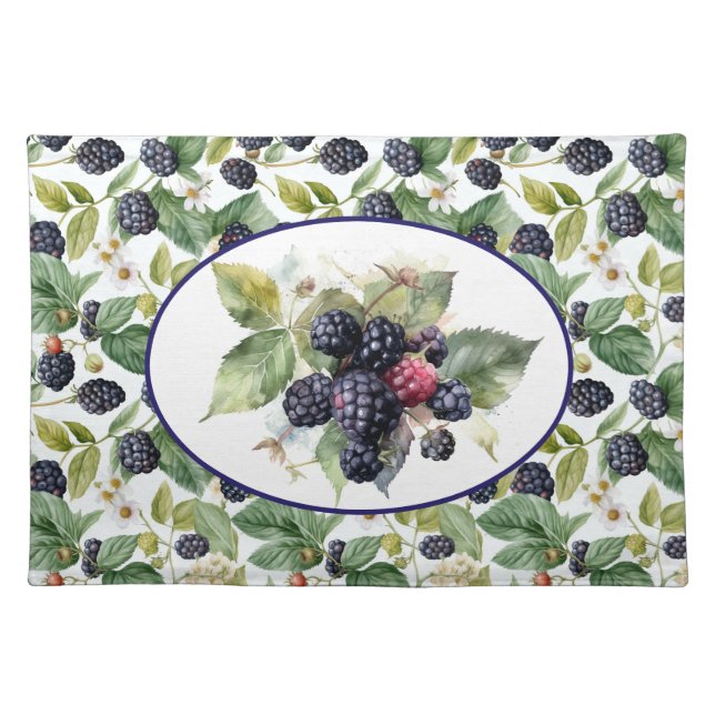 Cute Blackberries Watercolor  Cloth Placemat (Front)