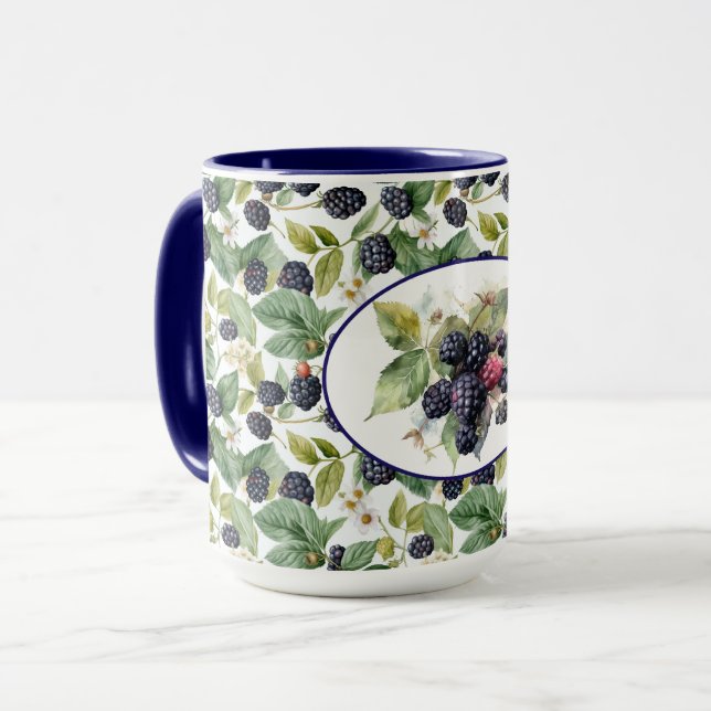 Cute Blackberries Watercolor Mug (Front Left)