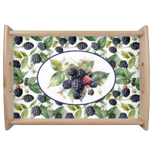 Cute Blackberries Watercolor Serving Tray
