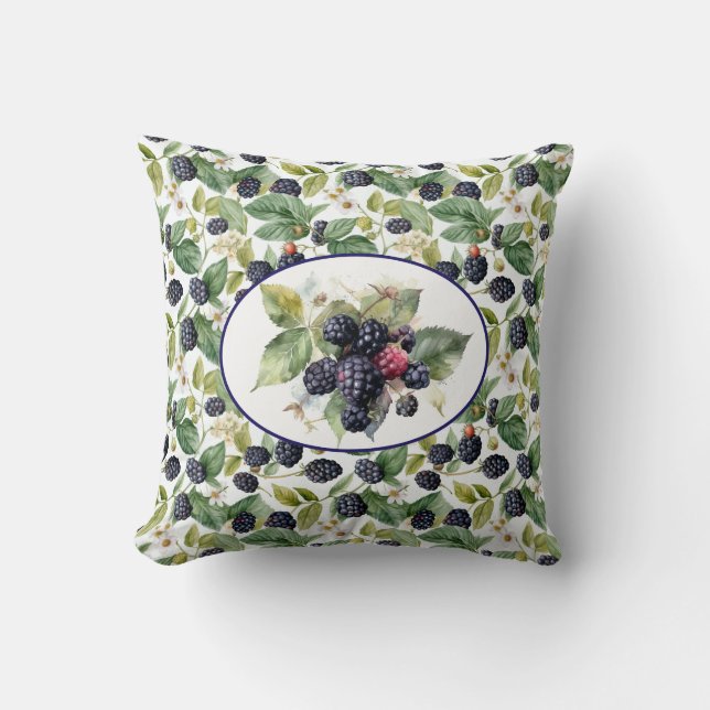 Cute Blackberries Watercolor Throw Pillow (Front)